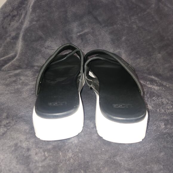 WOMENS US 11 UGG ZAYNE CROSSBAND SANDAL BLACK LEATHER PLATFORM SLIDE - Picture 3 of 9